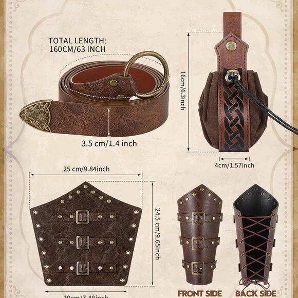 Medieval Viking Belt Faux Leather Arm Guards Renaissance Accessories Viking Leat - Picture 2 of 7